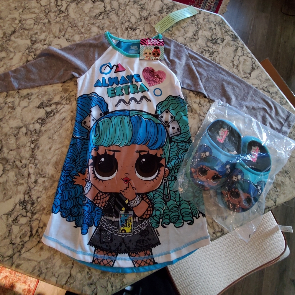Lol Surprise! Girls Sz 6/6X Pajamas Night Gown Shirt & Slippers New with Tags